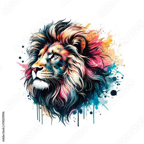 Watercolor Lion Head Illustration For T-shirt Print