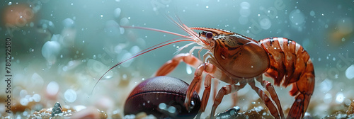 a Shrimp playing with football beautiful animal photography like living creature