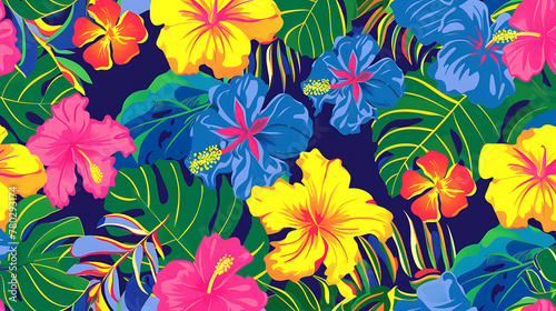 Hawaii Vibrant Aloha colorful pattern with foliage and bright vibrant sunset. enerative ai