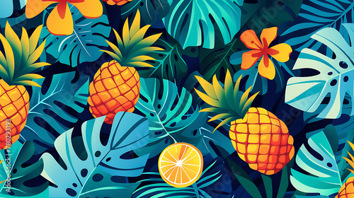 Hawaii Vibrant Aloha colorful pattern with foliage and bright vibrant sunset. enerative ai