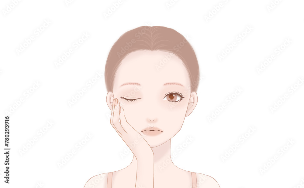 ブルべ肌の女性の顔（ウインク）