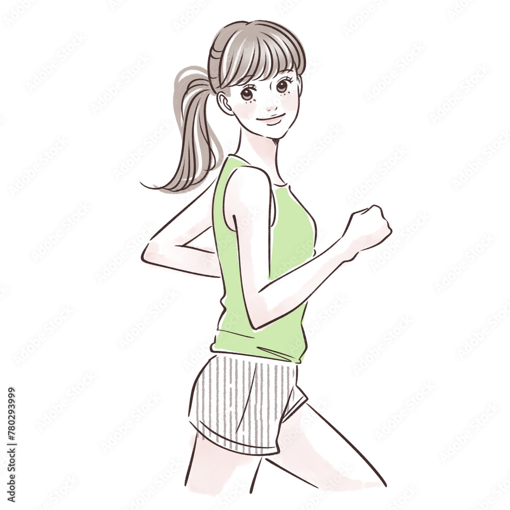 ランニング/ジョギング/エクササイズ/スポーツ/ダイエット/走る/マラソン/ウォーキング/ジム/ルームランナー/減量/脂肪燃焼/ボディメイク/女性・女の子のイラスト素材