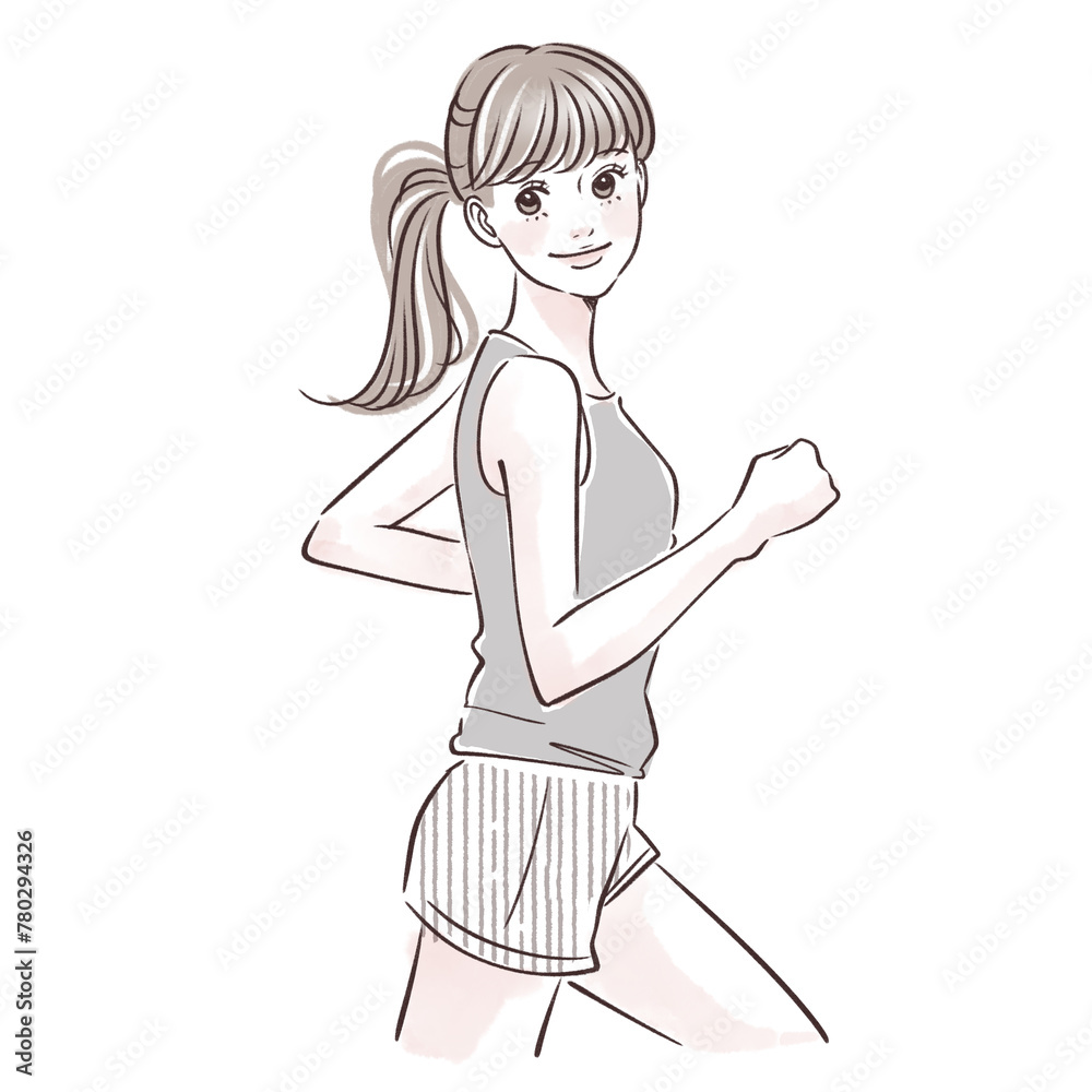 ランニング/ジョギング/エクササイズ/スポーツ/ダイエット/走る/マラソン/ウォーキング/ジム/ルームランナー/減量/脂肪燃焼/ボディメイク/女性・女の子のイラスト素材