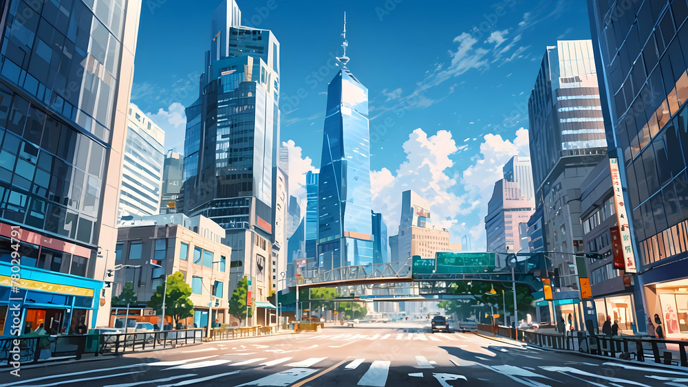 Fototapeta premium bustling cityscape with towering skyscrapers