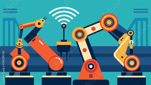 A closeup of robotic arms working in perfect synchronization controlled remotely through a 5G network and allowing for precise and efficient