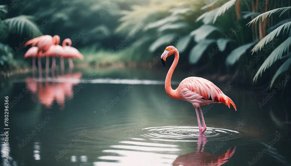 custom made wallpaper toronto digitalPink flamingo wearing summer. Summer background. Generative ai