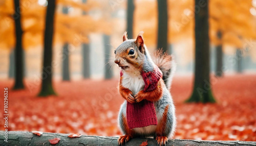 Squirrel in the autumn forest Beautiful red squirrel with blue eyes Created with generative ai 