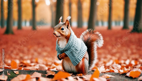 Squirrel in the autumn forest Beautiful red squirrel with blue eyes Created with generative ai 