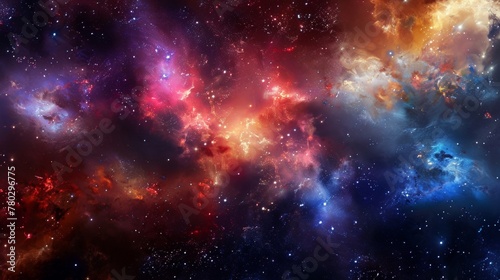 A breathtaking view of colorful nebula clouds scattered across the vastness of deep space.