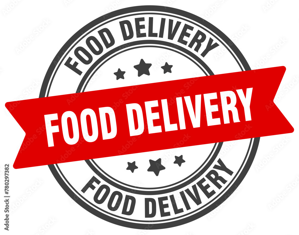food delivery stamp. food delivery label on transparent background. round sign