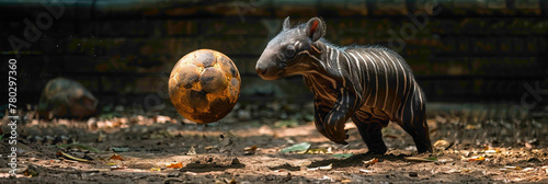 a Tapir playing with football beautiful animal photography like living creature