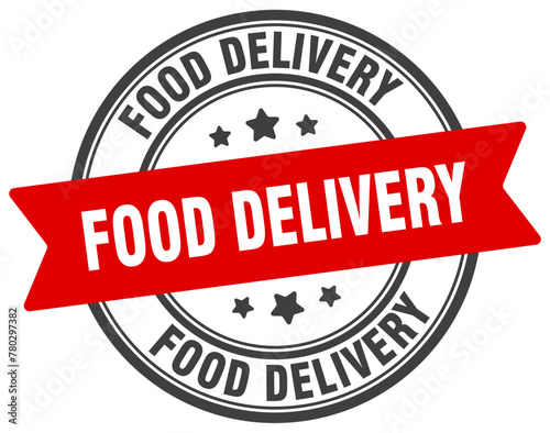 food delivery stamp. food delivery label on transparent background. round sign