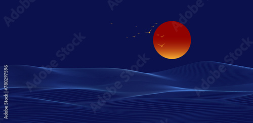 Light blue lines on dark blue background evoking wavy sea level