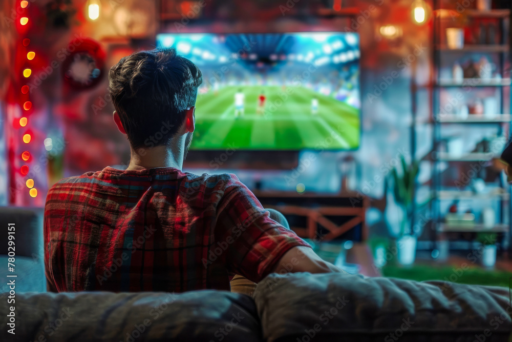 Man engrossed in exciting football game