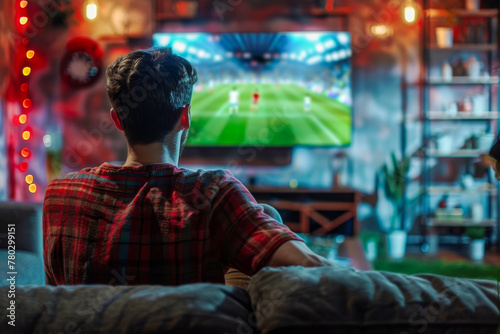 Man engrossed in exciting football game