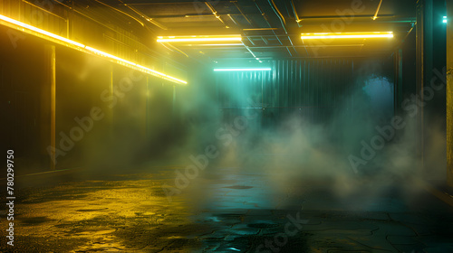 golden color Empty stage with spotlights and smoke banner background with copy space