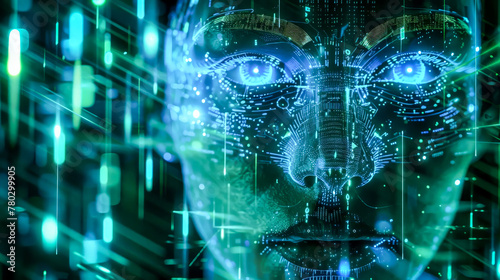 Futuristic AI face with digital effects © Jaroslav Machacek