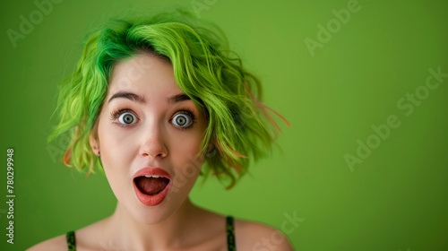 Woman with shocked expression and green hair © Jaroslav Machacek