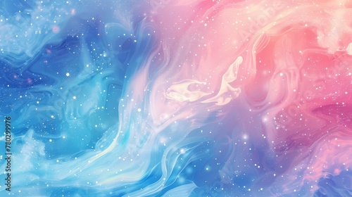 Swirls of soft blues, pinks, and purples create a pastel-colored galaxy backdrop.  photo