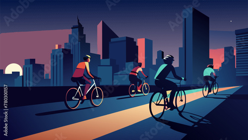 Against the backdrop of a dark moody city skyline a pack of determined night cyclists soar through the streets with a sense of freedom and