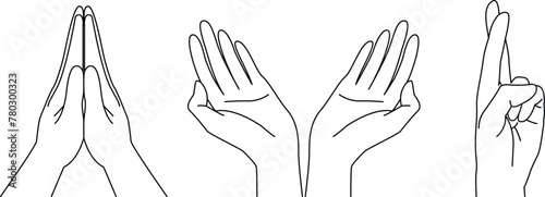 doodle praying hands, hand drawn, outline vector, wish, blessing, religion