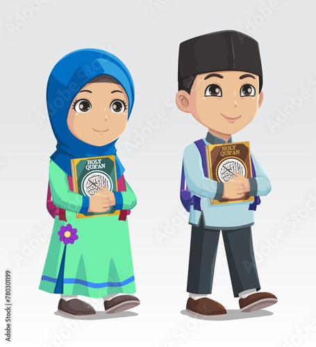 Moslem girl and moslem boy walking together, isolated vector