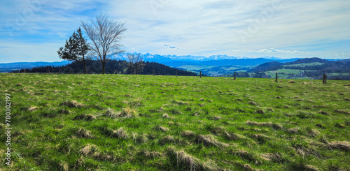 Góry, panorama Tatr w Polsce wiosną, widok z polany w Pieninach. © Franciszek