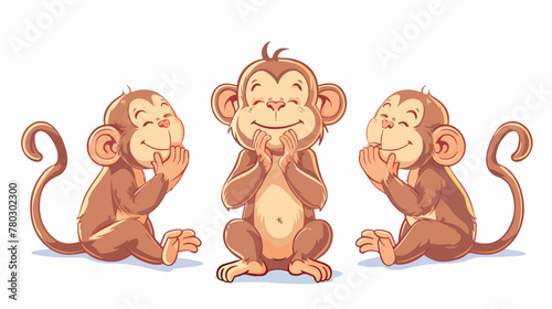 Cartoon cute monkey clapping his hands flat vector