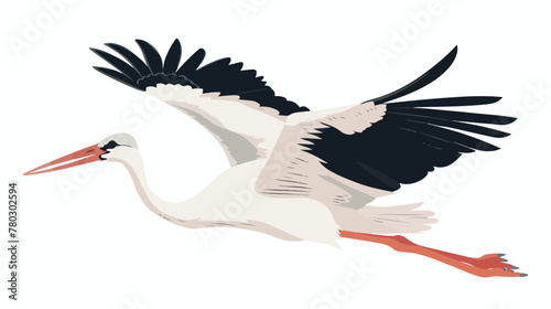Cartoon cute white stork flyimg on white background  photo