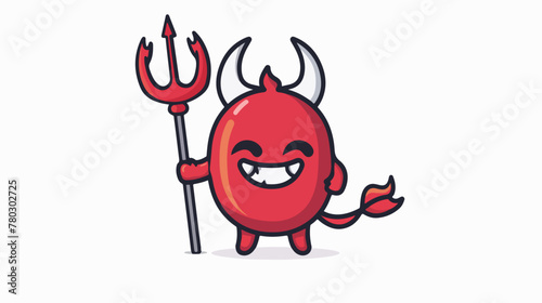 Cartoon devil emoticon with trident isolated on white