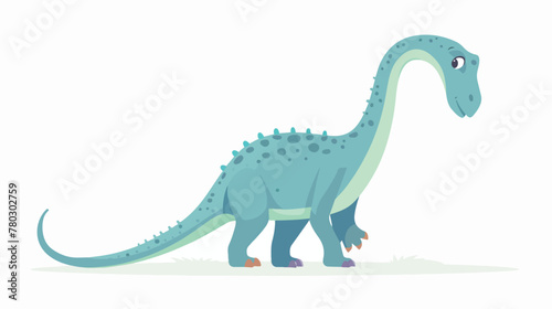 Cartoon dinosaur with a a long necked flat vector 