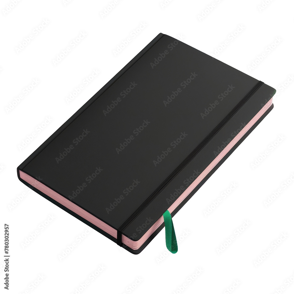 A black notebook with a green handle A black notebook with a green handle