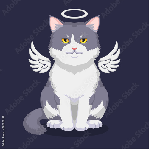 Cute Illustration, Angel Cat Sitting Pose, Isolated Vector