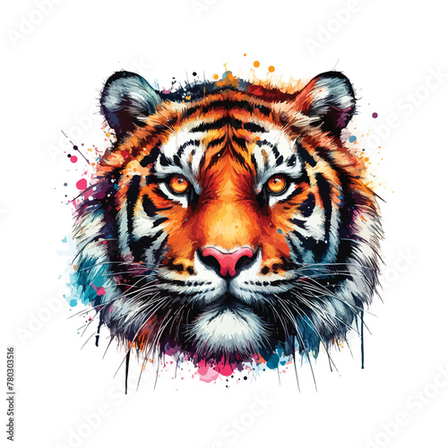 Tiger Head Watercolor Illustration for T-shirt Print