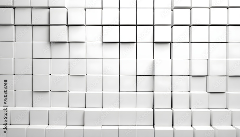 A room filled with numerous white cubes neatly stacked next to a vibrant blue wall, creating a striking visual contrast.