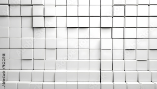 A room filled with numerous white cubes neatly stacked next to a vibrant blue wall  creating a striking visual contrast.