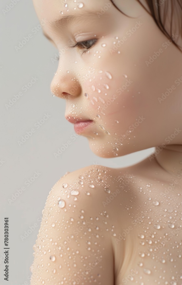 Child with water droplets on skin enjoying bath time in a bright, clean bathroom setting, showcasing natural innocence and playful moments in daily life Child with water droplets on skin enjoying bath time in a bright, clean bathroom setting, showcasing natural innocence and playful moments in daily life