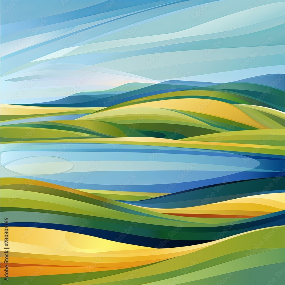 Background: Create a serene landscape with rolling hills and a calm lake, abstract , background Background: Create a serene landscape with rolling hills and a calm lake, abstract , background