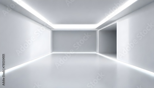 A minimalist room with white walls and bright lights, devoid of furniture or decoration
