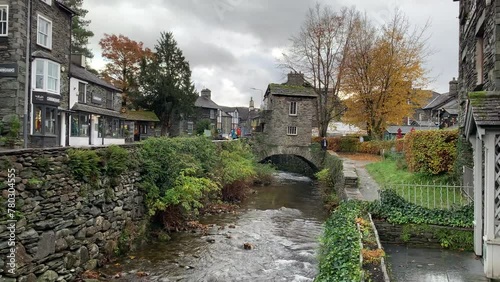 Beautiful village with river in cumbria Lake District tourism and vacation area England UK 4K