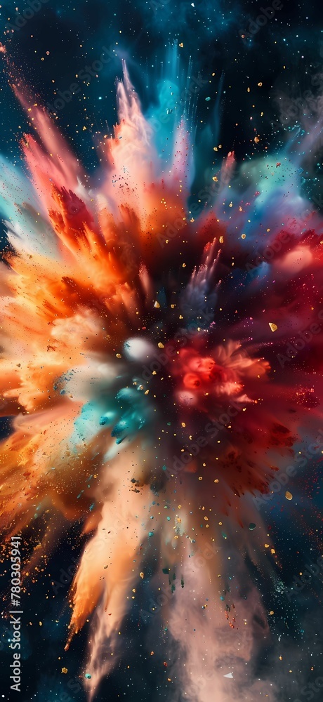 Colorful powder explosion on black background, mobile wallpaper
