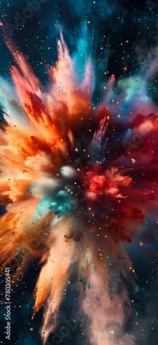 Colorful powder explosion on black background  mobile wallpaper