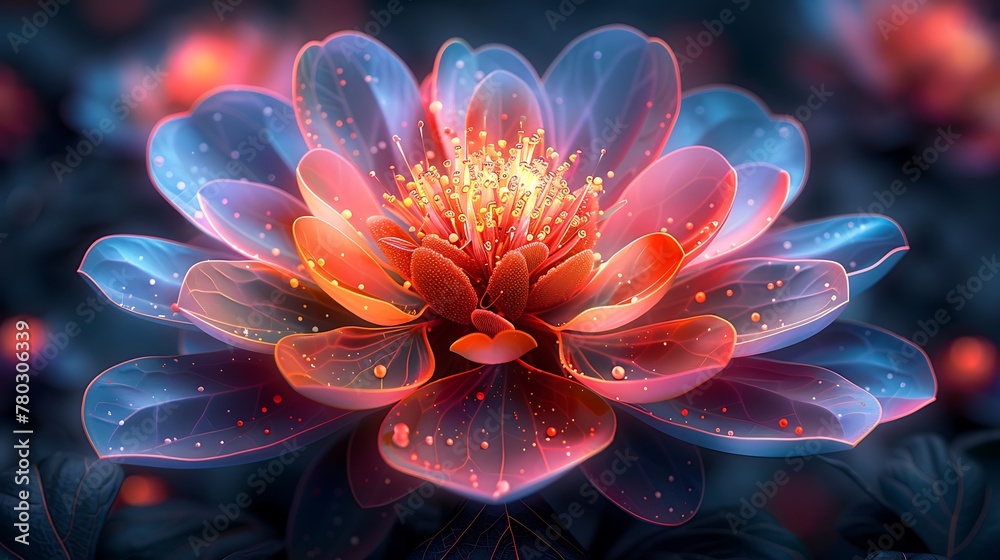 A vibrant, neon-infused digital art piece of a floral mandala, where each layer pulsates with the life and color of different seasonal blooms. - obrazy, fototapety, plakaty 