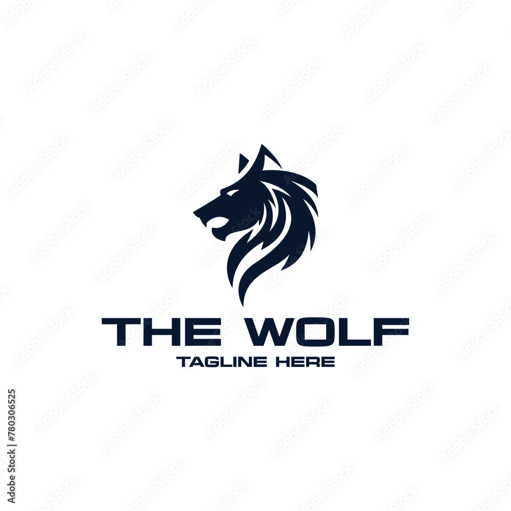 A sleek and powerful wolf logo design, representing strength and elegance