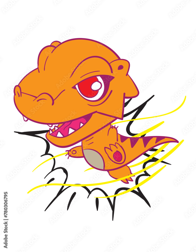 Fototapeta premium dinosaur attack illustration design for sukajan is mean japan traditional cloth or t-shirt with digital hand drawn Embroidery Men T-shirts Summer Casual Short Sleeve Hip Hop T Shirt Streetwear 