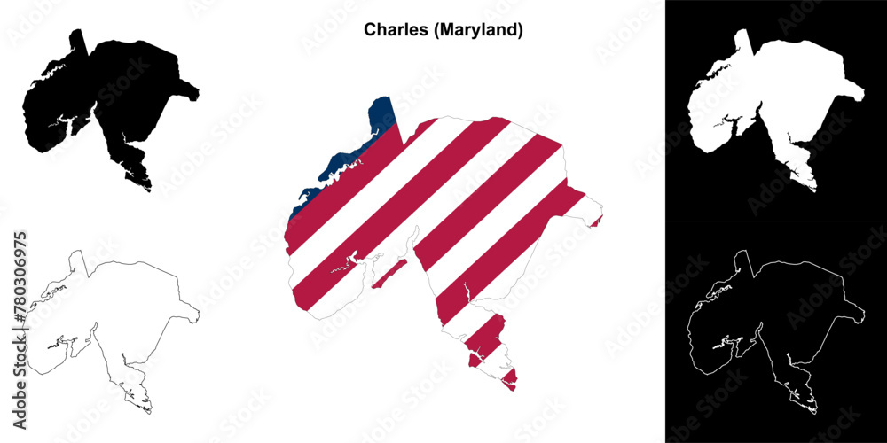 Charles County (Maryland) outline map set - obrazy, fototapety, plakaty 