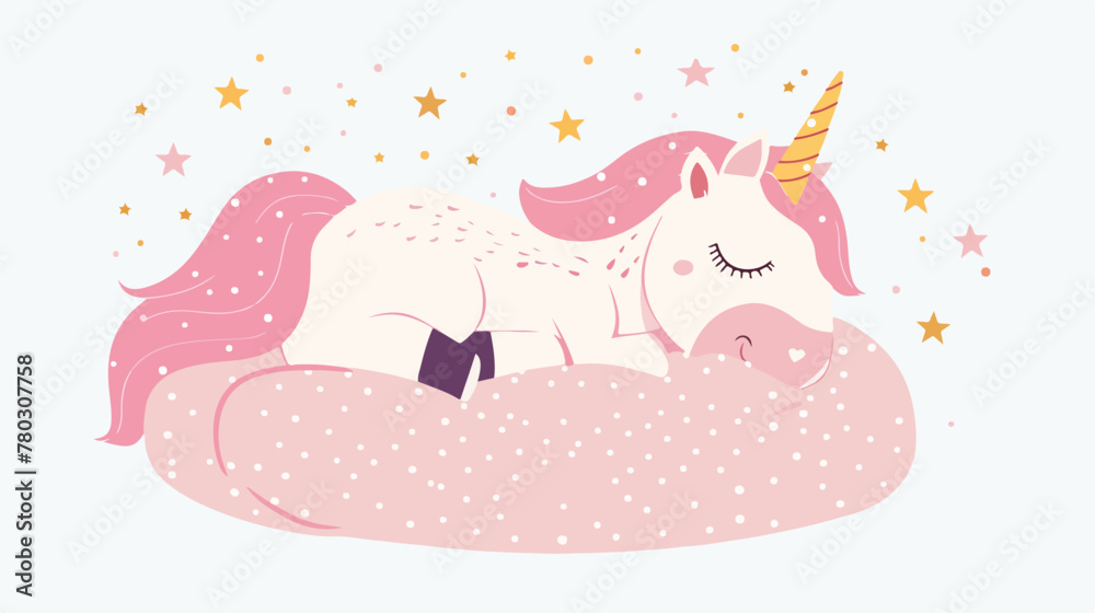 Vector illustration of sleeping unicorn under pink
