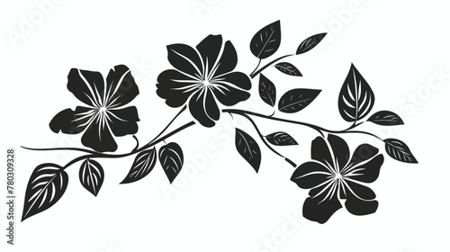 Black Flower and Leafs on white background Vector 