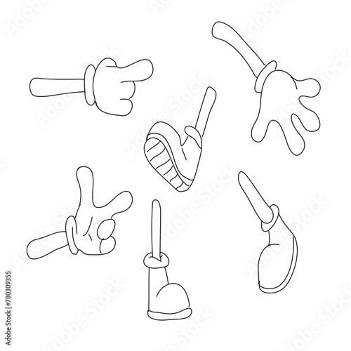 Cartoon legs and hands. Legs in boots and gloved hands. Vector isolated illustration set