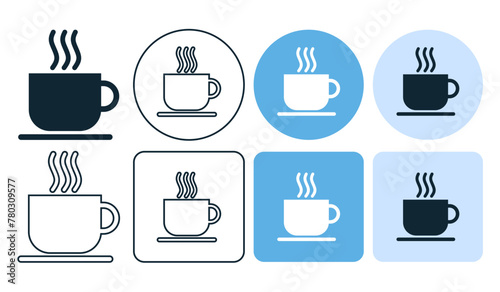 Coffee cup vector icons set. hot coffee, cafe icon, steam mug icon stroke line and glyph 